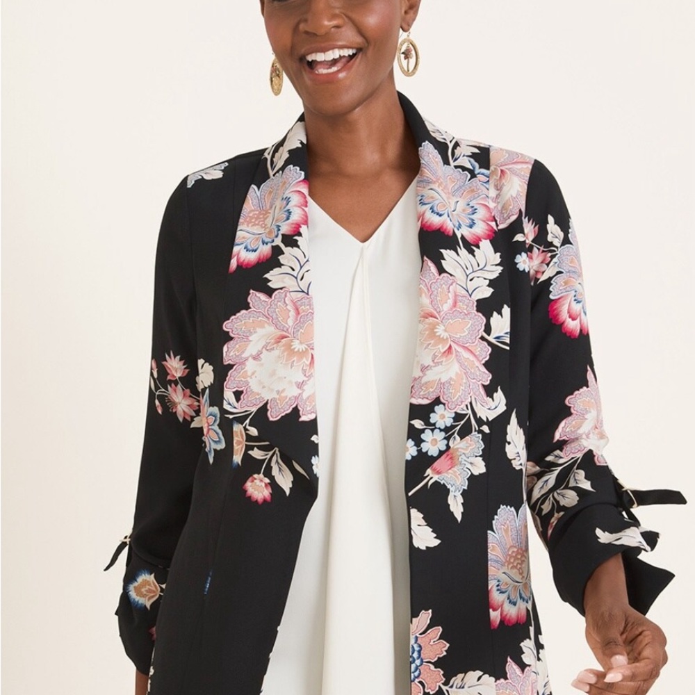 Chico’s Floral Drape Front Jacket